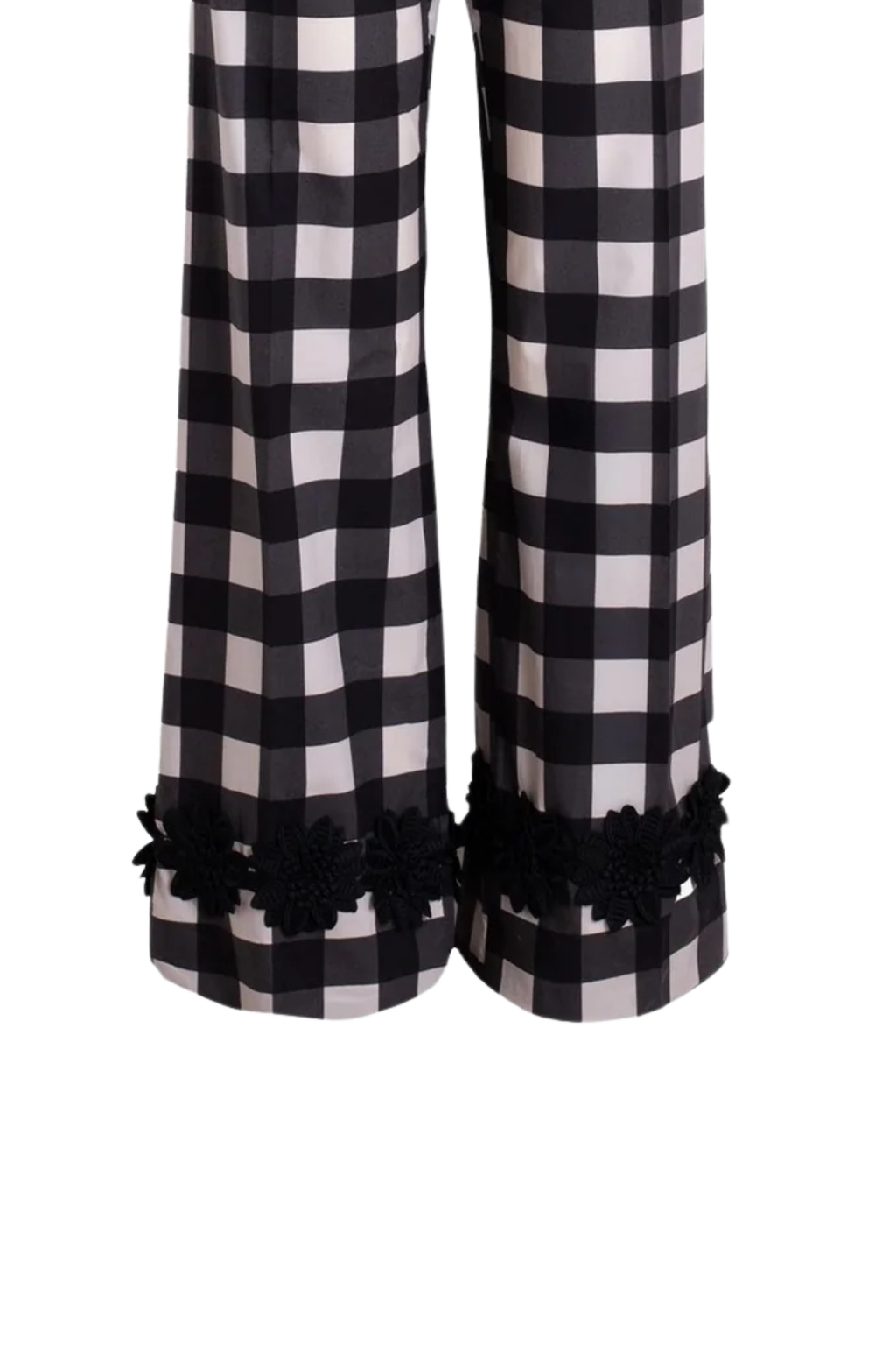 Vilagallo 33344 Black & White Check Trousers with Appliqué Hem by vilagallo shop vilagallo at Dotique close-up hem view