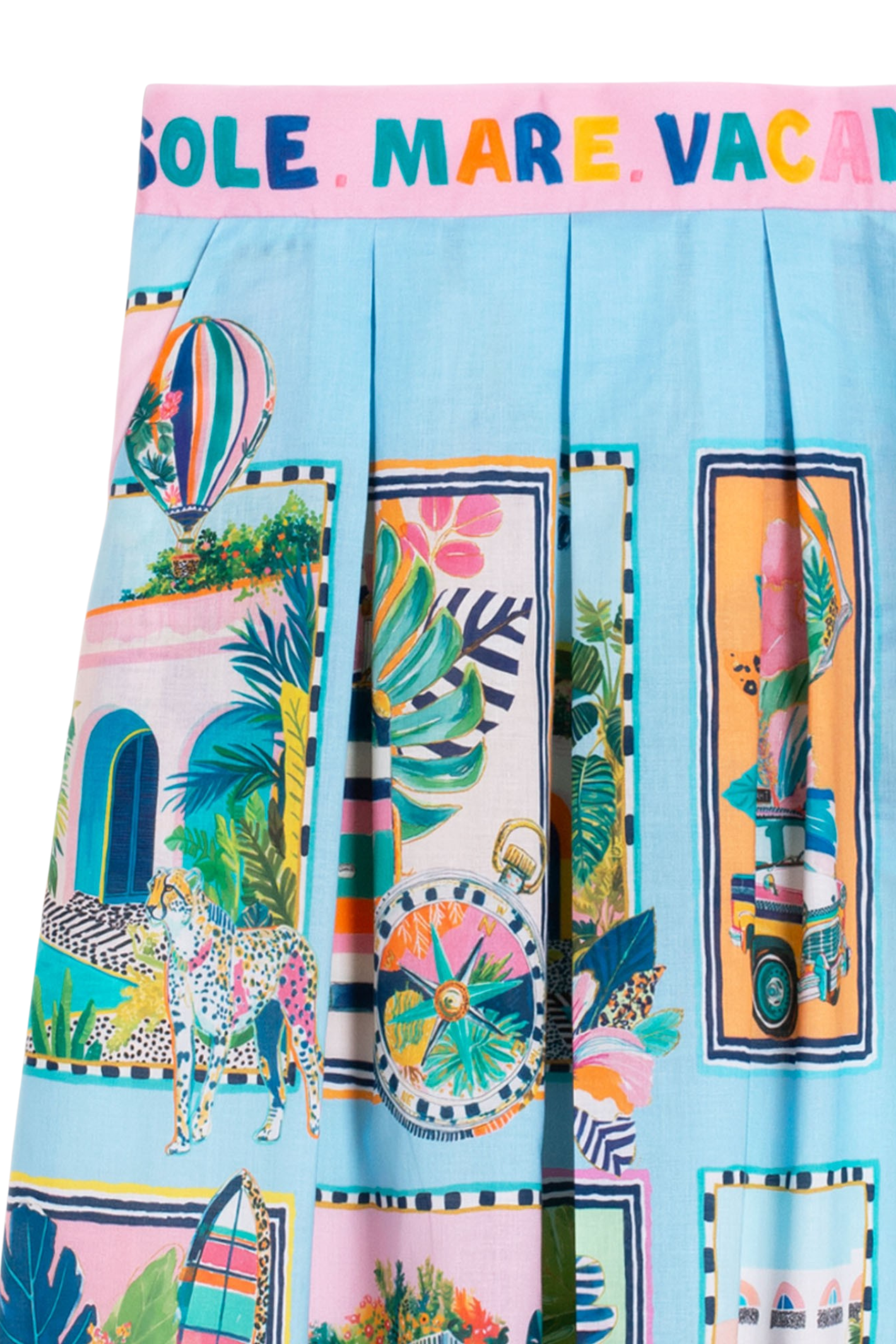 Vilagallo 33655 Blue Cotton Skirt with Holiday Print by vilagallo available to shop vilagallo at Dotique detailed view