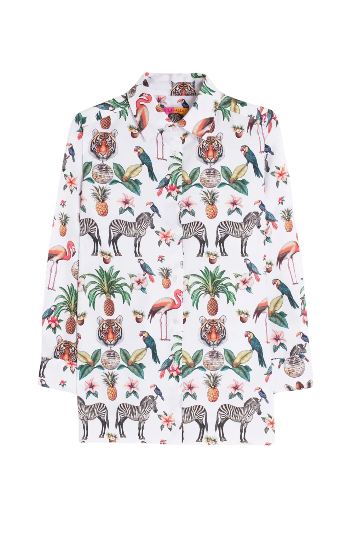 Vilagallo 33377 Exotic Animals Print Shirt by Vilagallo featuring colorful animal and plant motifs, shop Vilagallo at Dotique