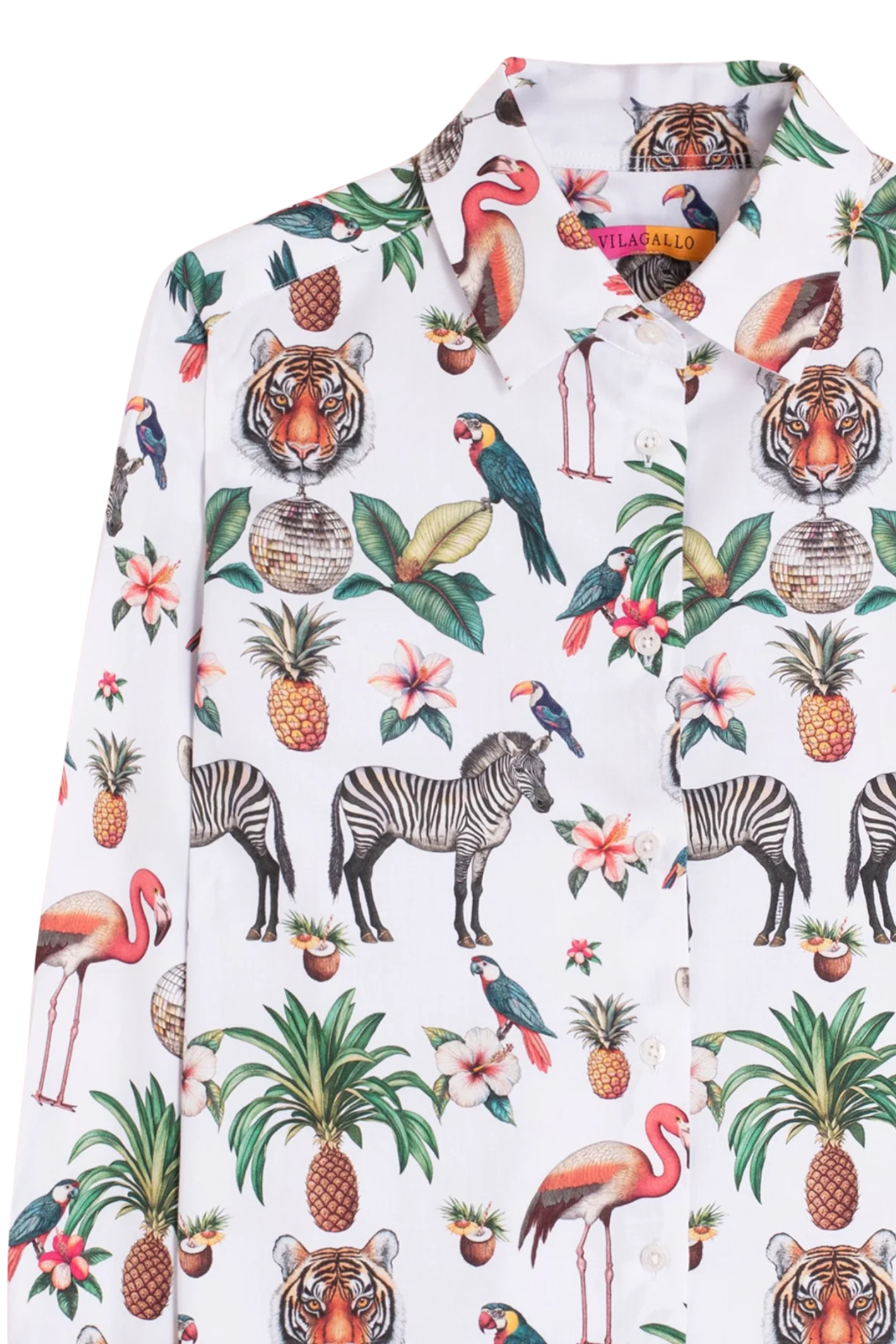 Vilagallo 33377 Exotic Animals Print Shirt with vibrant tropical animals and plants, shop Vilagallo at Dotique.