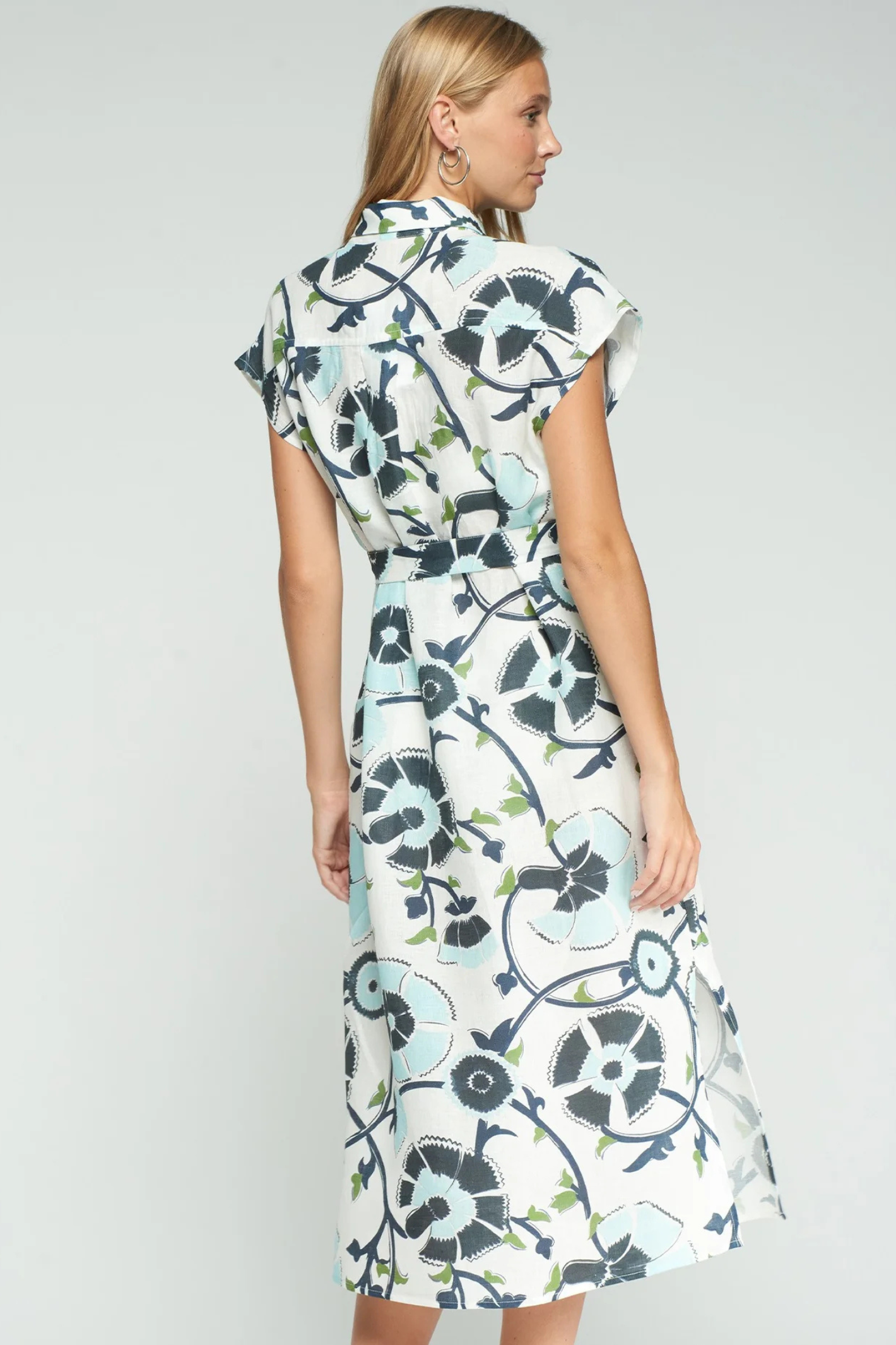 Vilagallo 33357 Floral Print Linen Shirt Dress by Vilagallo, featuring blue floral design, shop Vilagallo at Dotique.