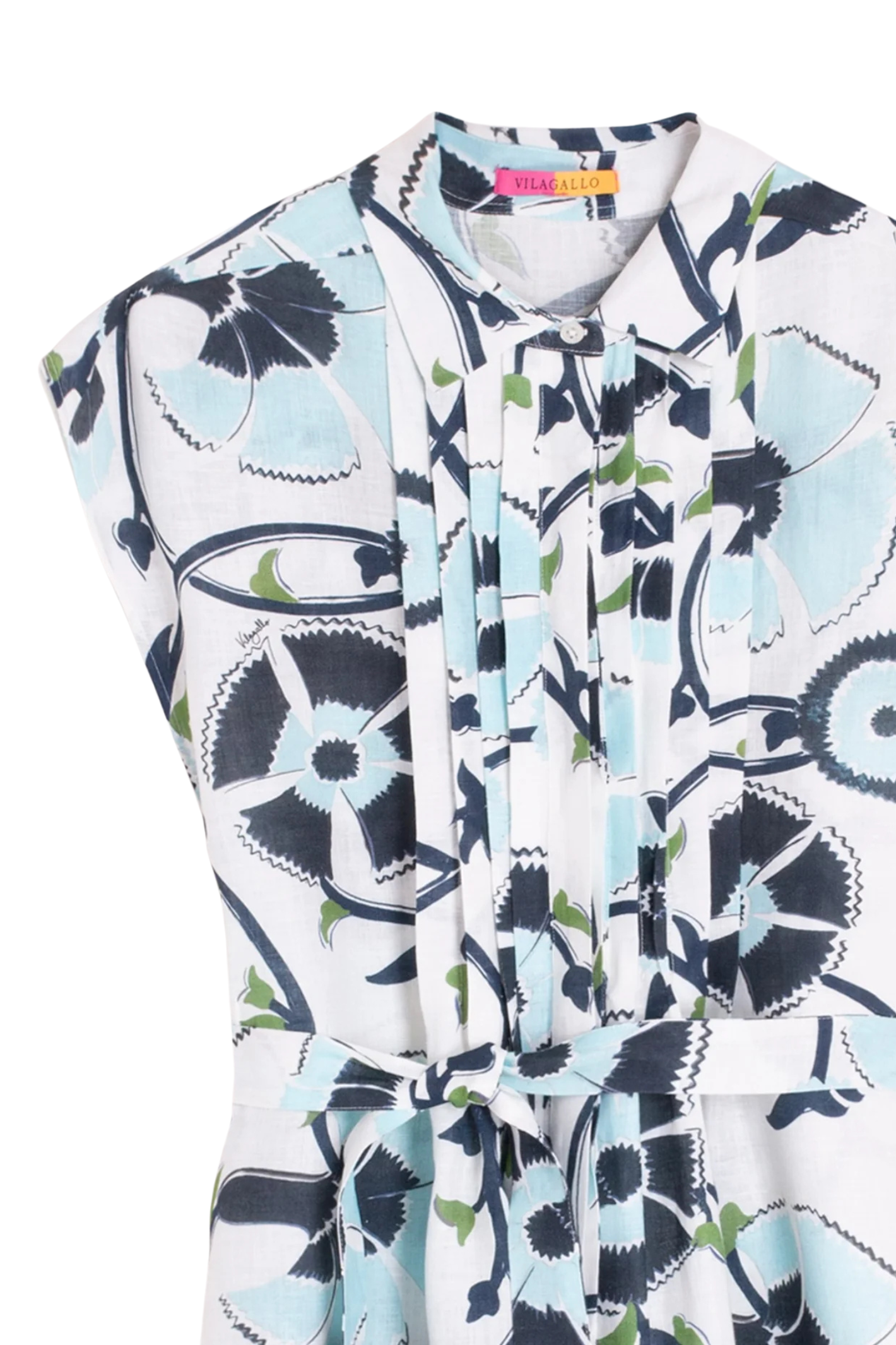 Vilagallo 33357 Floral Print Linen Shirt Dress by Vilagallo featuring blue floral design, shop Vilagallo at Dotique.