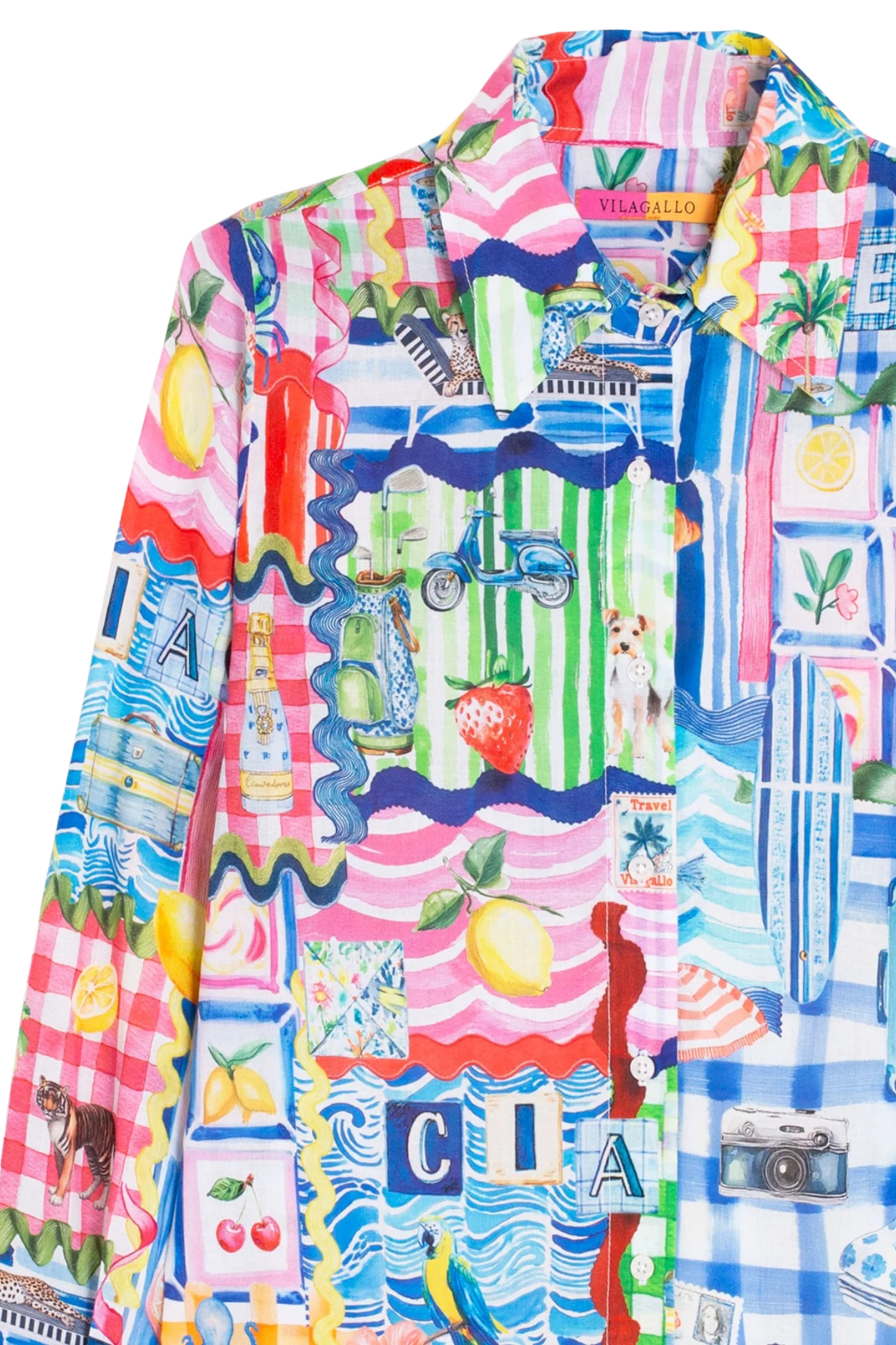Vilagallo 33431 Multicolour Patchwork Print Cotton Shirt by vilagallo shop vilagallo at Dotique vibrant patchwork design front view