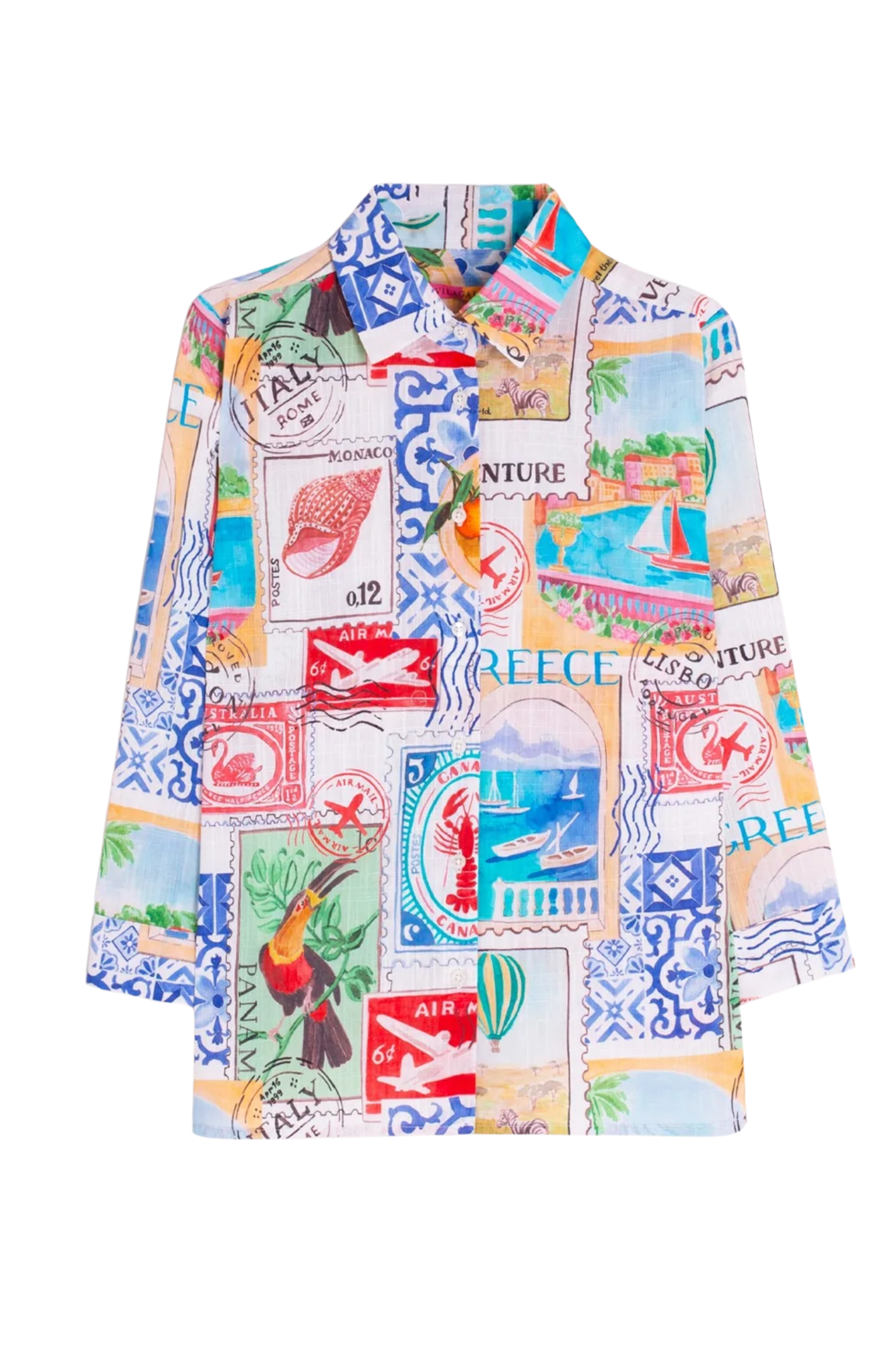 Vilagallo 33598 Multicolour Travel Stamp Print Cotton Shirt by Vilagallo, shop Vilagallo at Dotique.