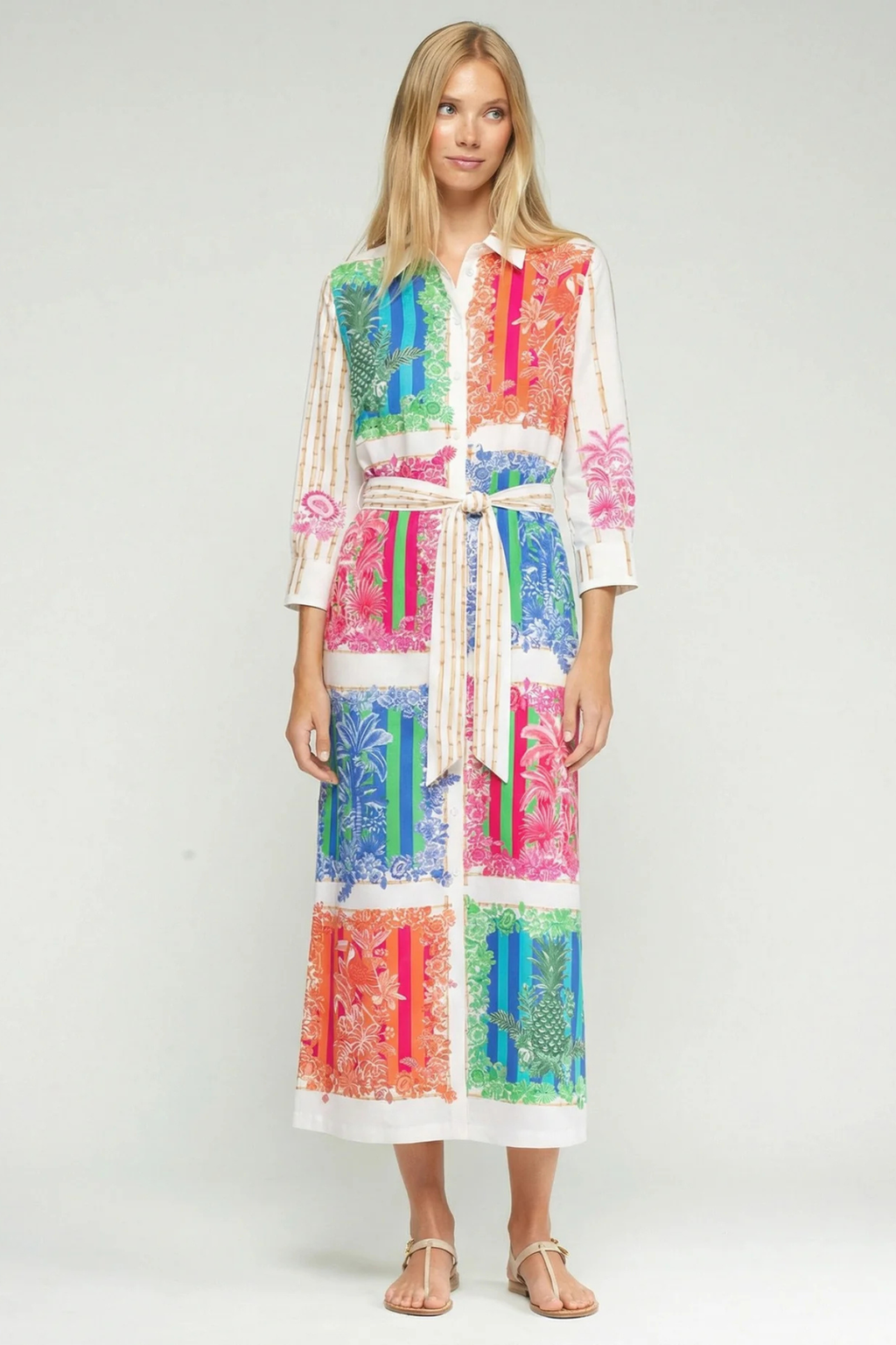 Vilagallo 33656 Multicoloured Tropical Print Tencel Shirt Dress gallery position two portrait Shop Vilagallo at Dotique