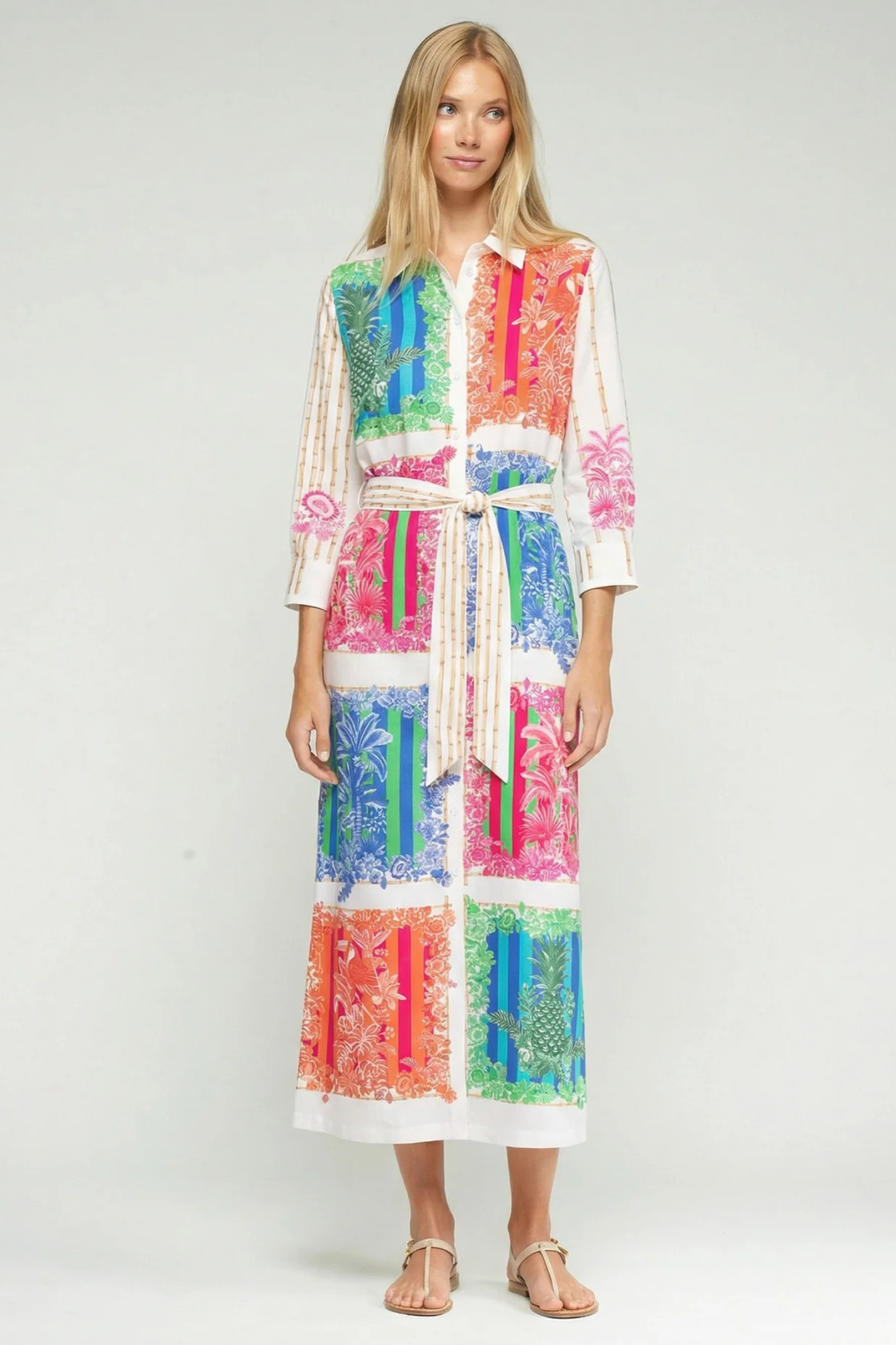 Vilagallo 33656 Multicoloured Tropical Print Tencel Shirt Dress by Vilagallo featured on a model, shop Vilagallo at Dotique.
