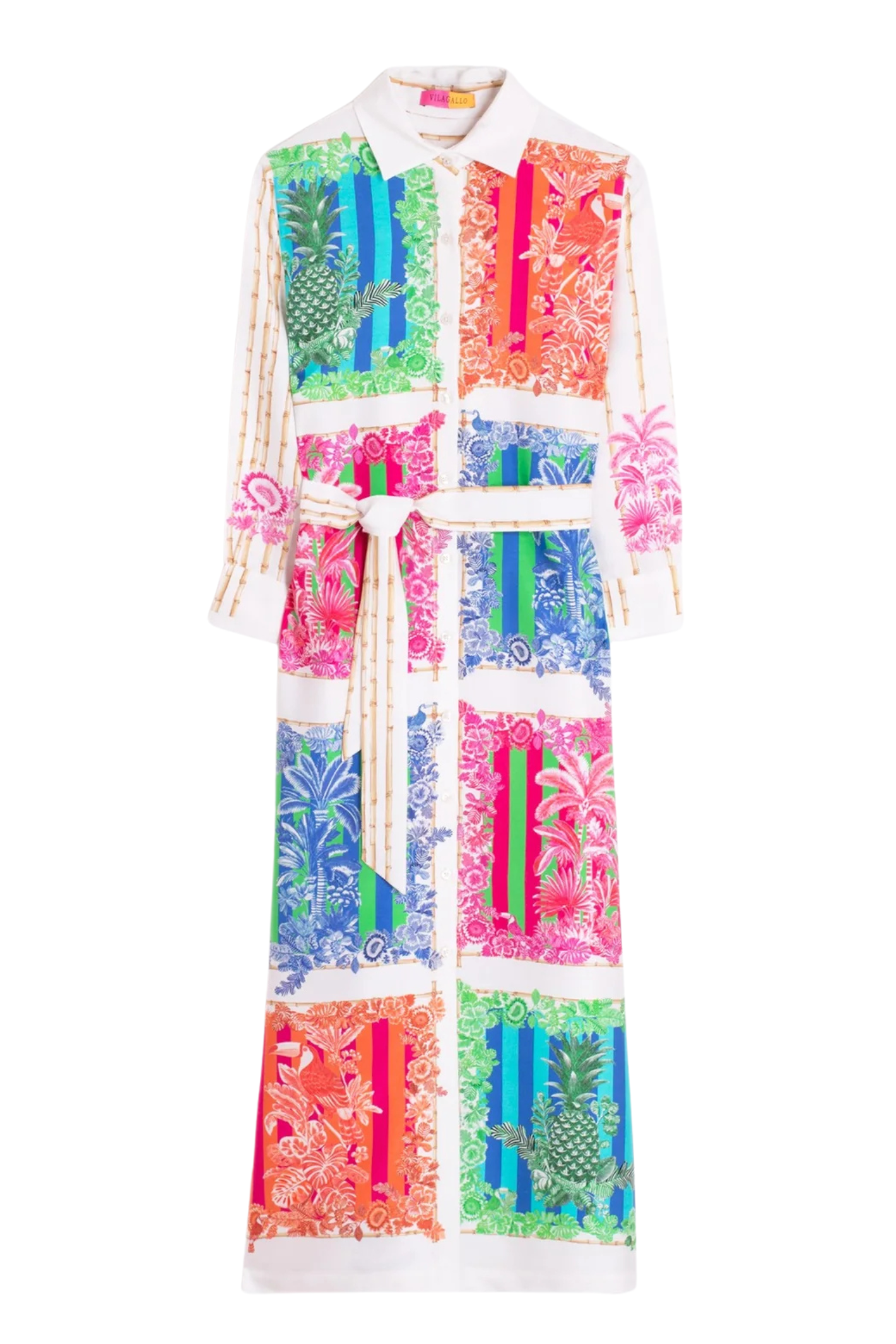 Shop the Vilagallo 33656 Multicoloured Tropical Print Tencel Shirt Dress by Vilagallo at Dotique for vibrant style.