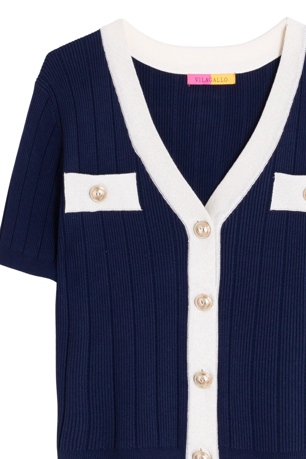 Vilagallo 33474 Navy Cardigan by vilagallo close-up of buttons and trim shop the vilagallo collection at Dotique