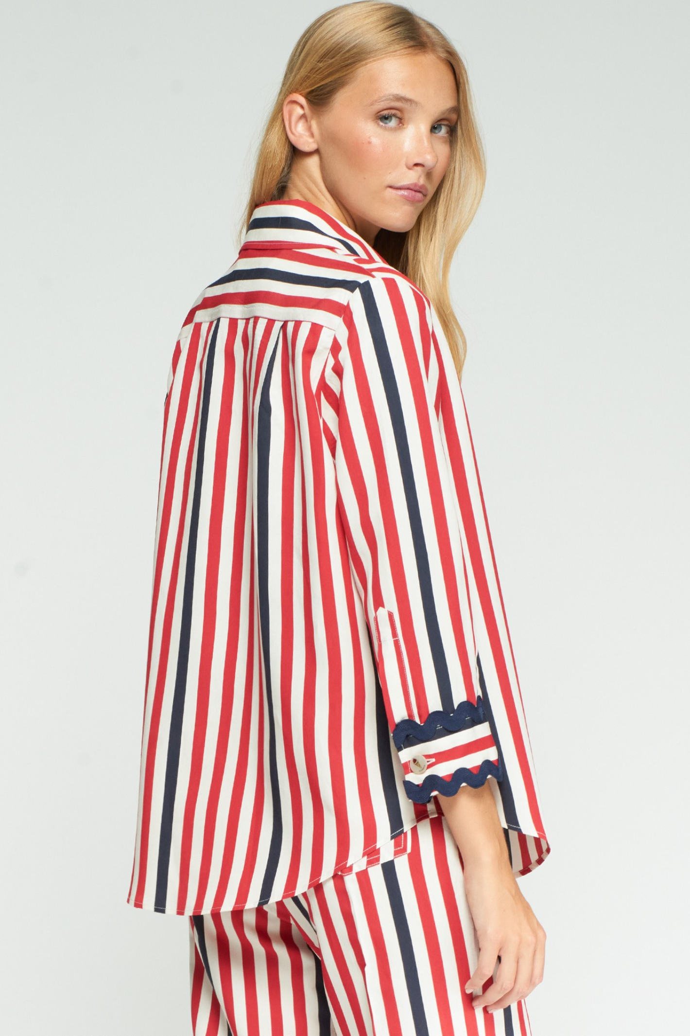 Vilagallo 33390 Red and Navy Striped Shirt With Navy Cuffs by Vilagallo, shop Vilagallo at Dotique.