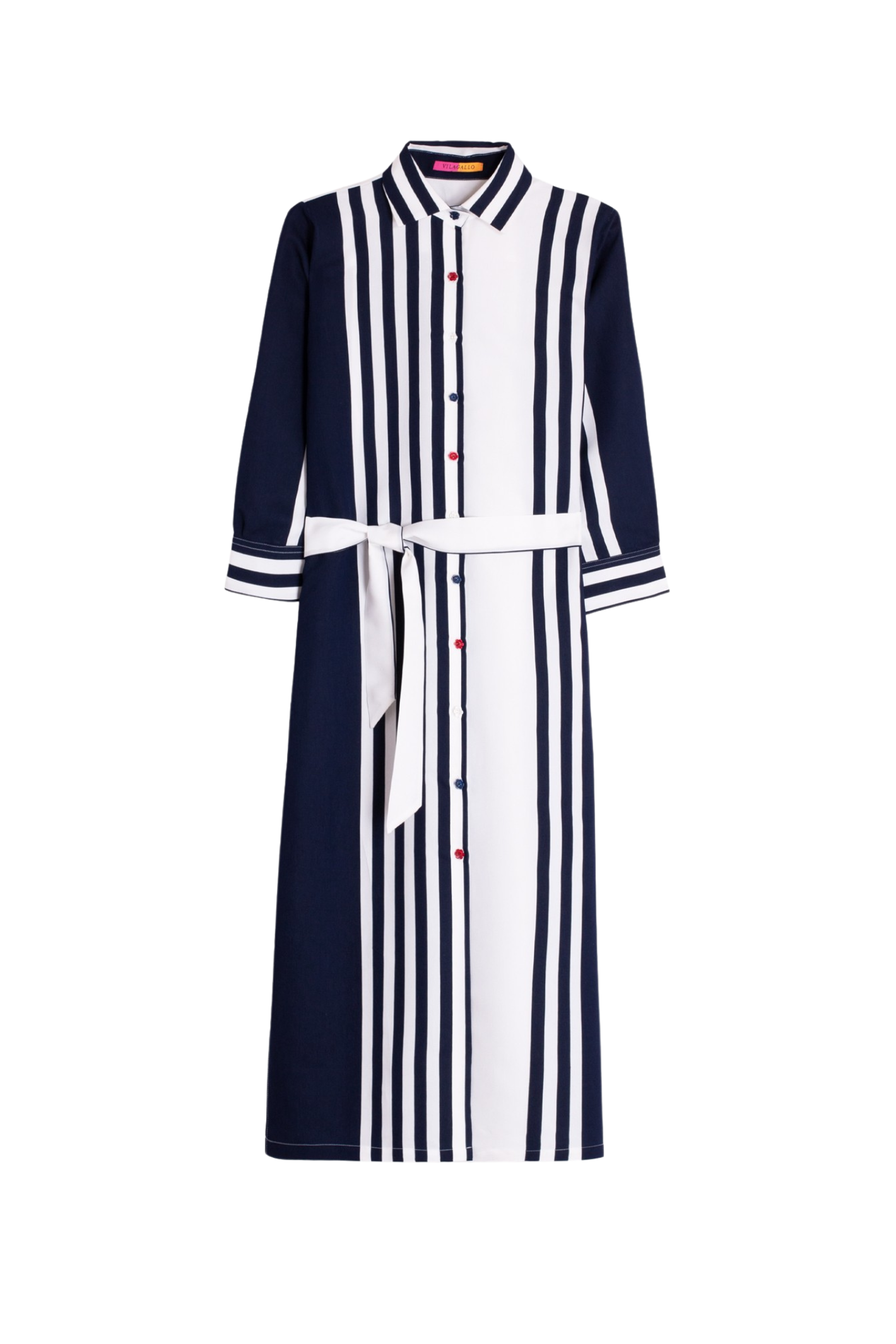 Vilagallo 33409 Navy and White Striped Shirt Dress by vilagallo front view with belt shop the vilagallo collection at Dotique
