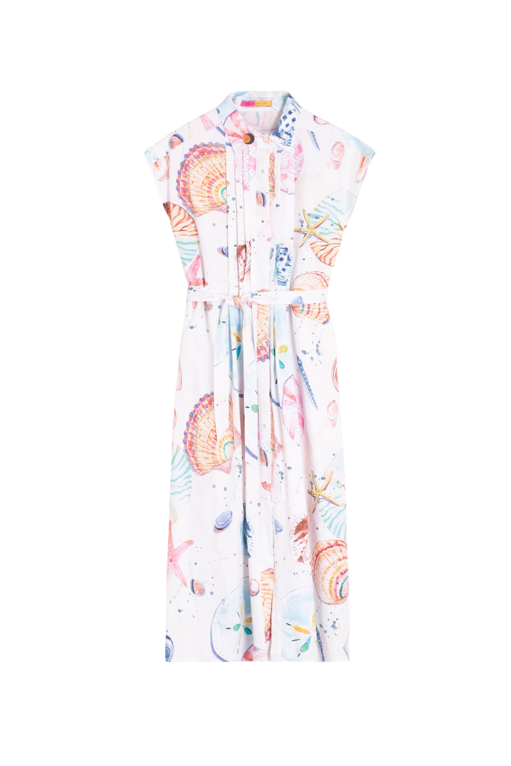 Vilagallo 33337 Shell Print Midi Dress in White Cotton by vilagallo shop the vilagallo collection at Dotique