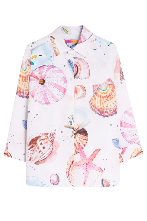 Vilagallo 33303 White Cotton Shirt with Seashell & Starfish Print by Vilagallo shop Vilagallo at Dotique
