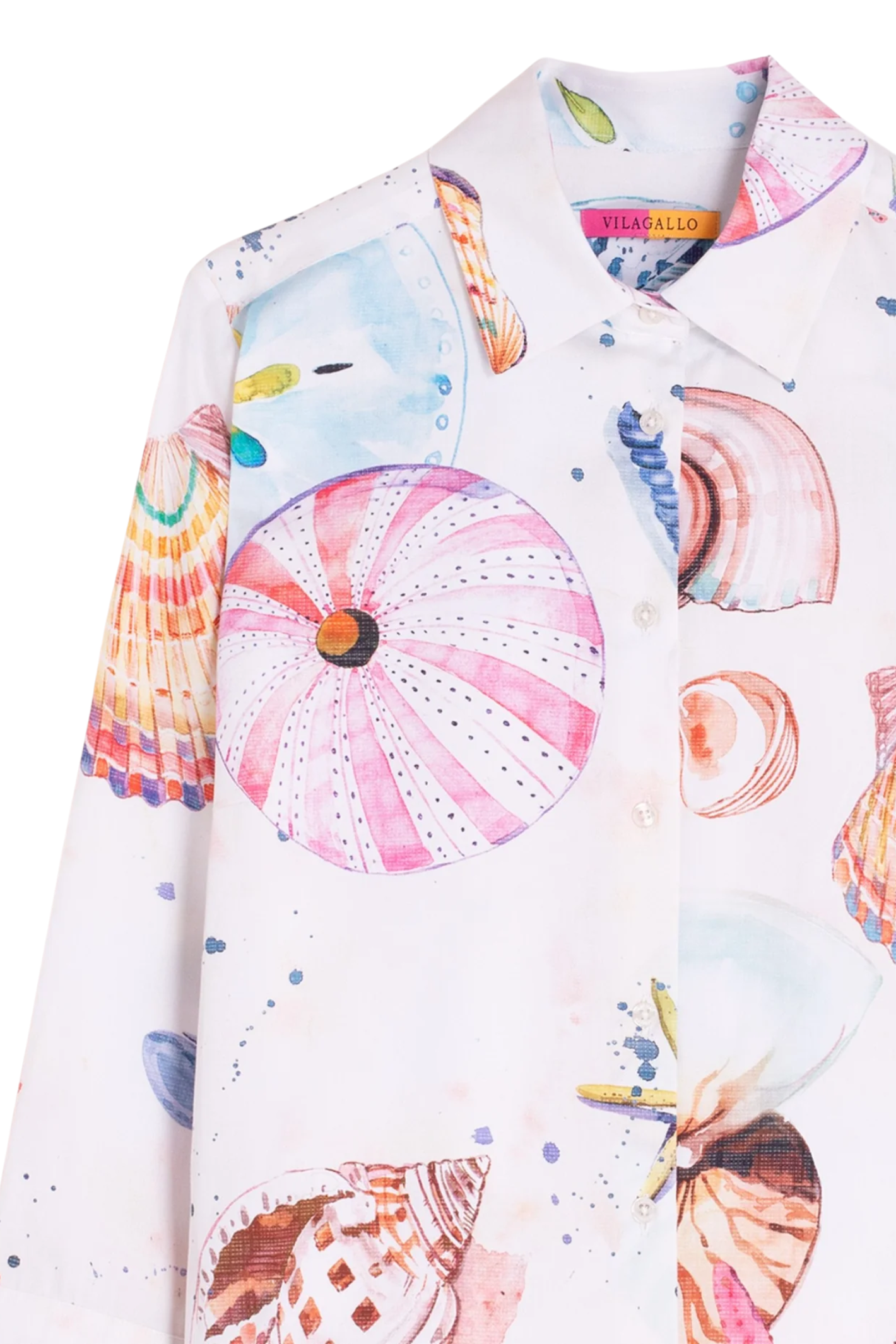 Vilagallo 33303 White Cotton Shirt with Seashell & Starfish Print by Vilagallo shop Vilagallo at Dotique