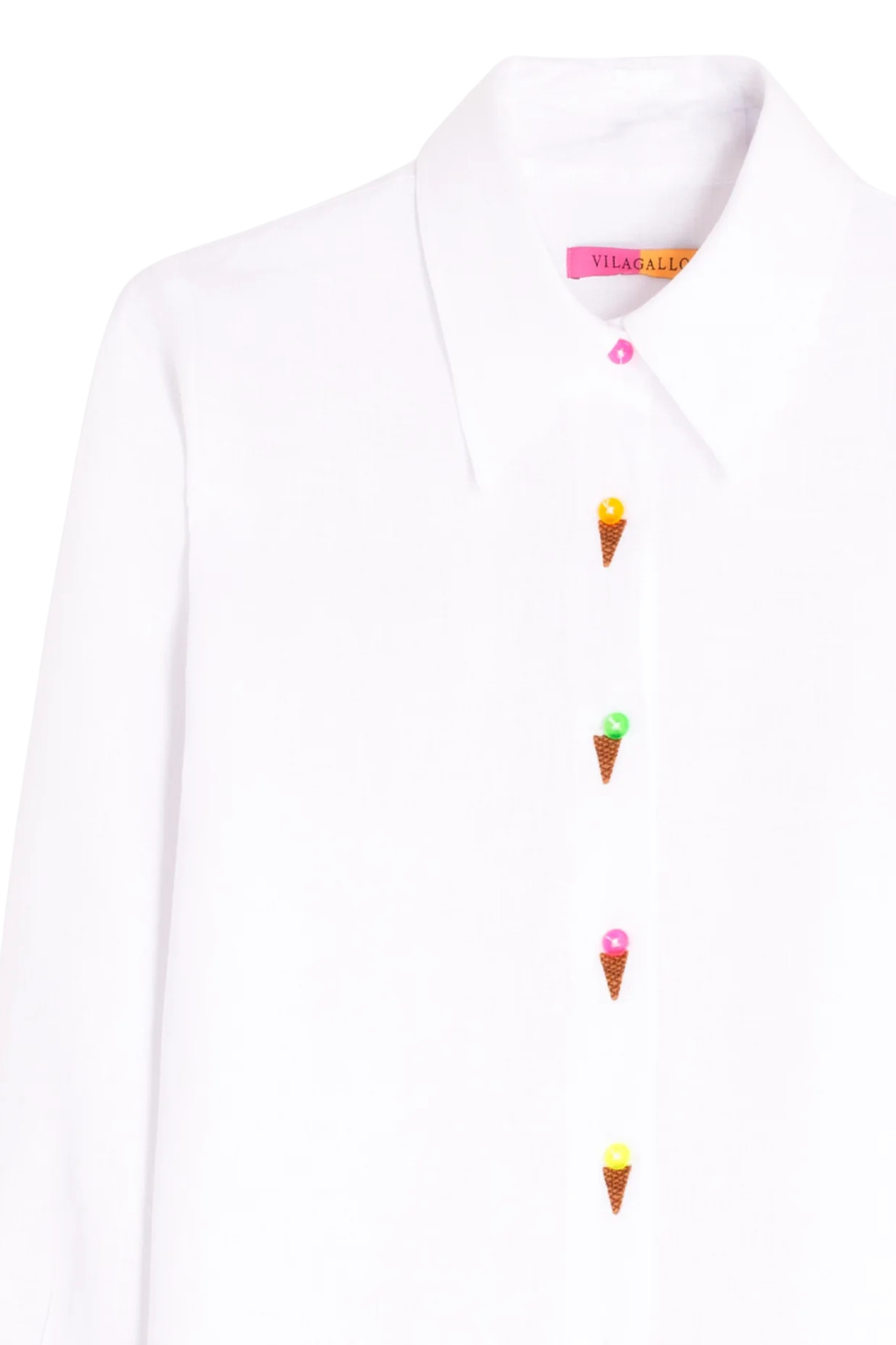 Vilagallo 33209 White Linen Shirt with Ice Cream Embroidery by Vilagallo, shop Vilagallo at Dotique.