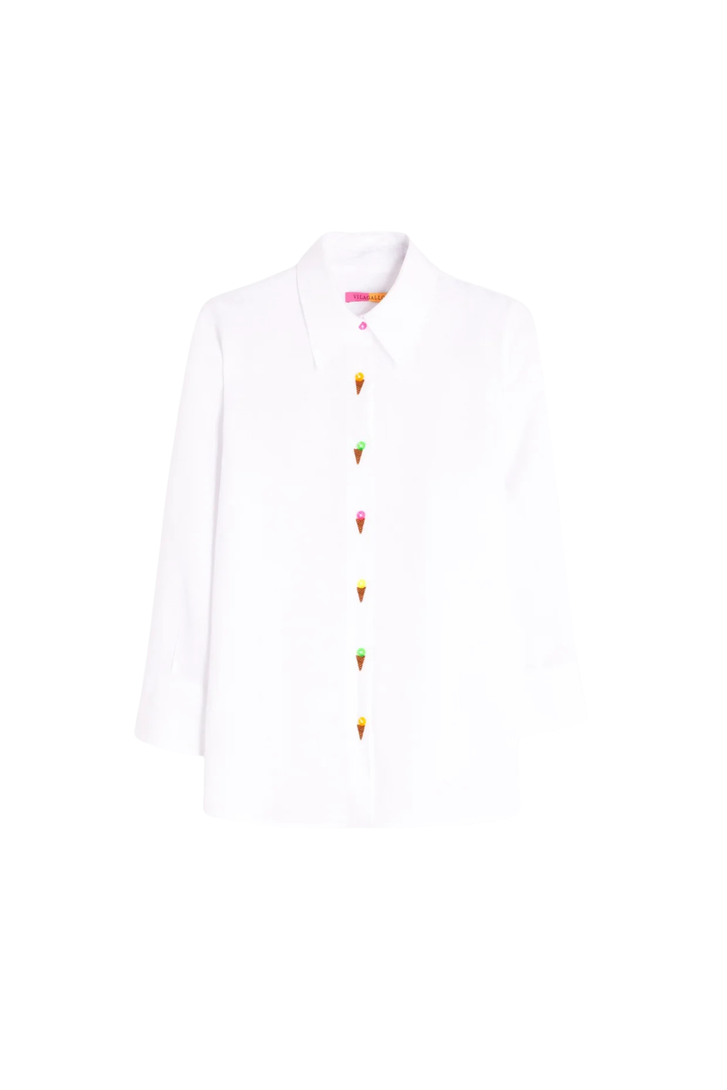 Vilagallo 33209 White Linen Shirt with Ice Cream Embroidery by Vilagallo, shop Vilagallo at Dotique online.