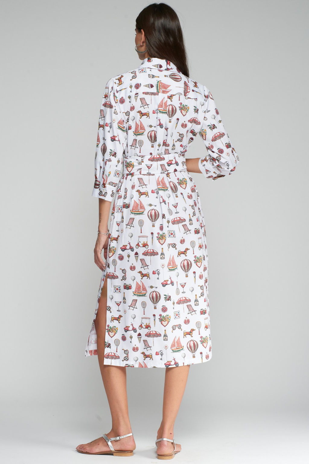 Vilagallo 33663 White Shirt Dress with Icon Print by vilagallo shop the vendor at Dotique back view on model against plain background