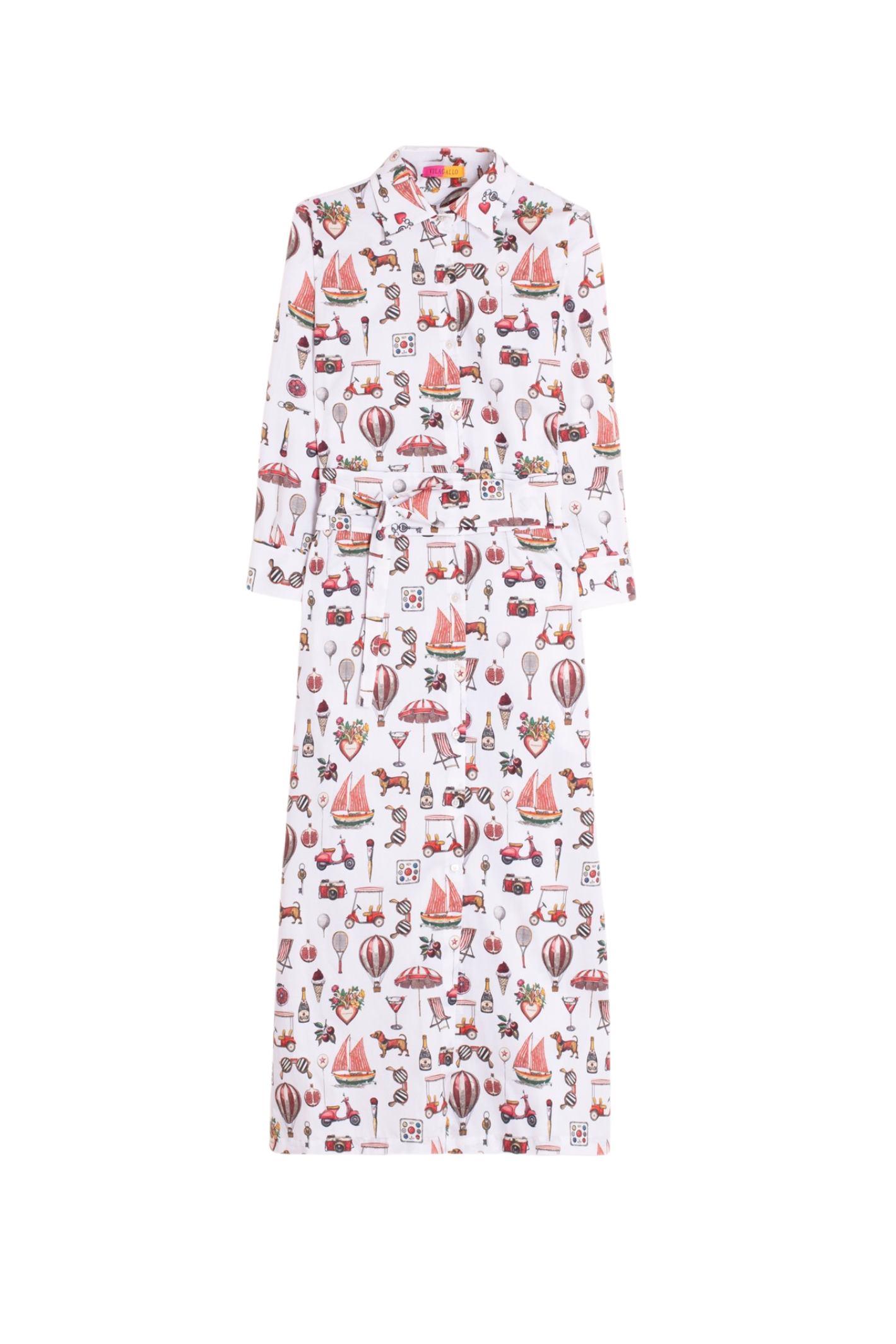Vilagallo 33663 White Shirt Dress with Icon Print by vilagallo shop the vendor at Dotique front view isolated on white background