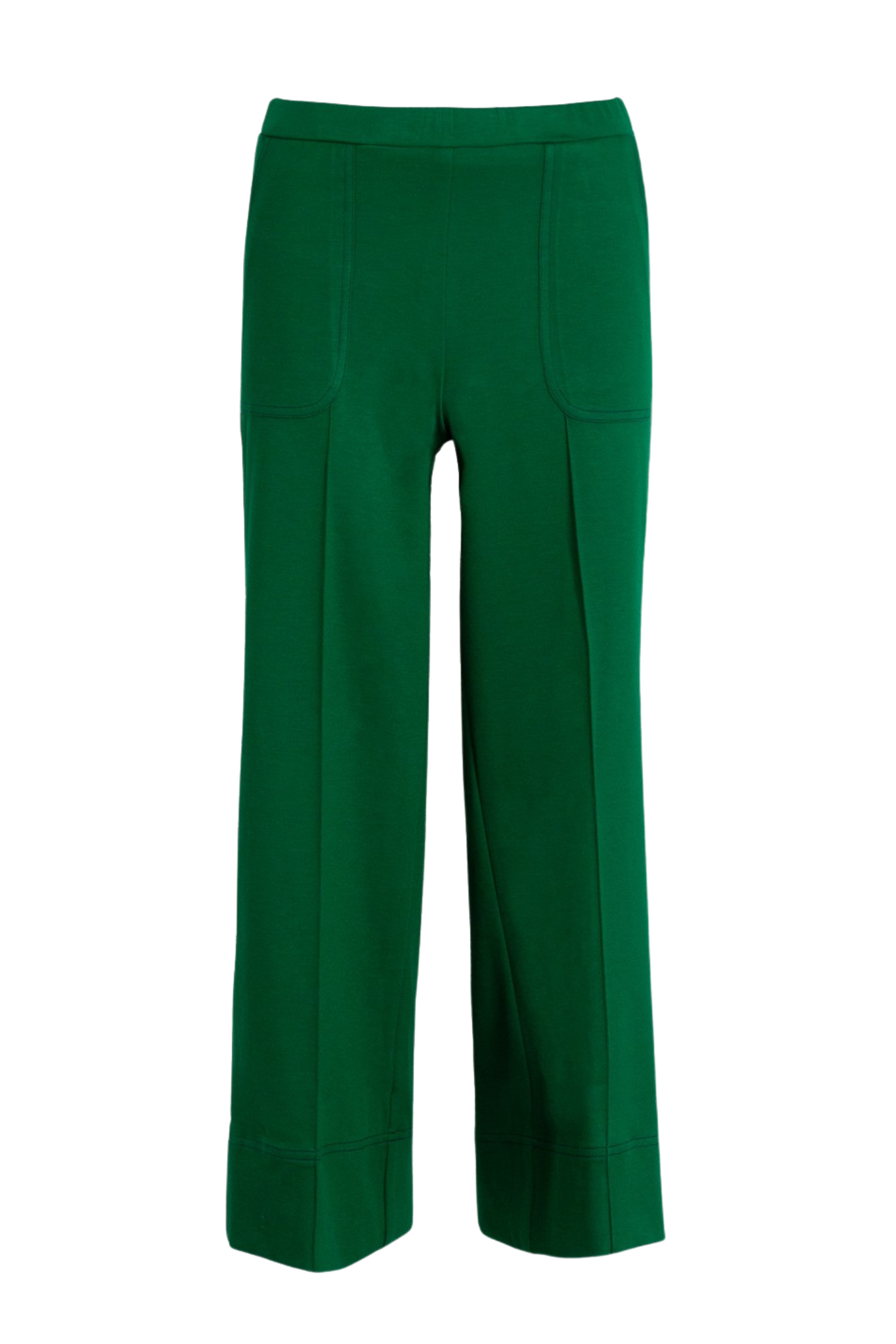 Vilagallo 33640 Wide-Leg Green Trousers with Front Seams by vilagallo available to shop vilagallo at Dotique full view on white background