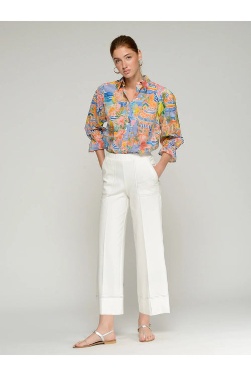 Model wearing Vilagallo 33276 Wide-Leg White Trousers by Vilagallo, shop Vilagallo at Dotique online store.
