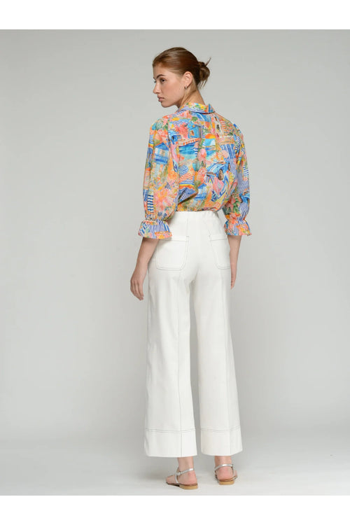 Model wearing Vilagallo 33276 Wide-Leg White Trousers by Vilagallo, shop Vilagallo at Dotique online