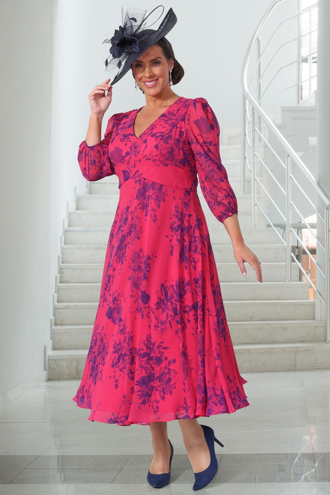 Dressed Up By Veromia DU593K Fuchsia Purple Print Occasion Dress - Dotique - Dressed Up