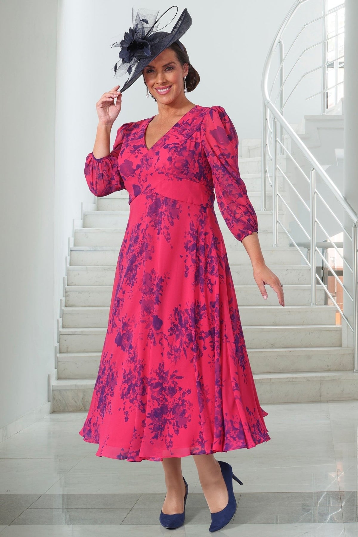 Dressed Up By Veromia DU593K Fuchsia Purple Print Occasion Dress - Dotique - Dressed Up