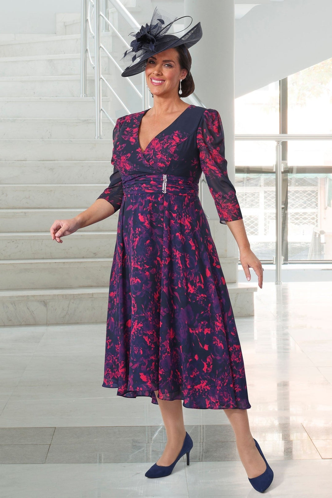 Dressed Up By Veromia DU594K Navy Fuchsia Print Occasion Dress - Dotique - Dressed Up
