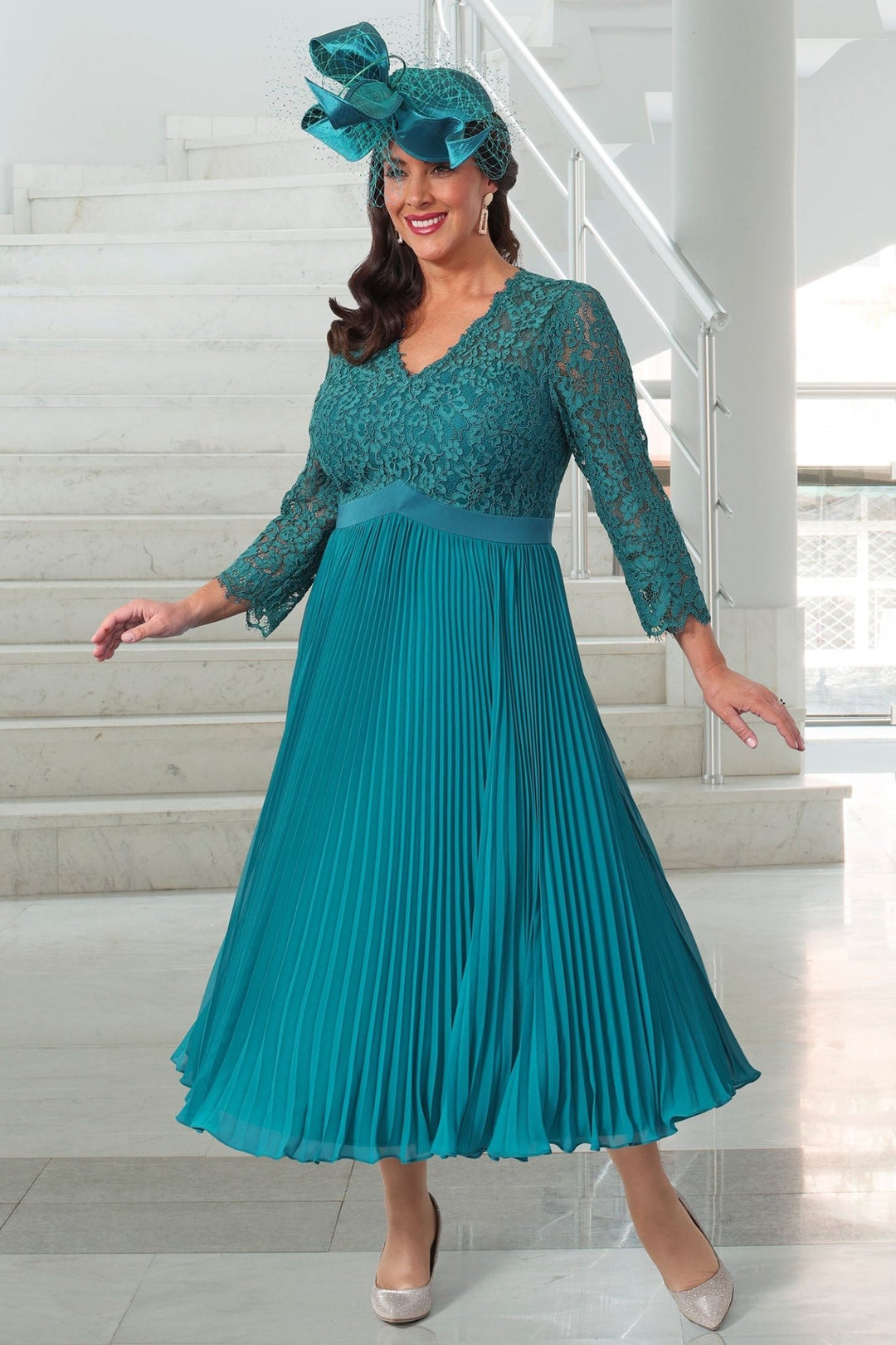 Dressed Up By Veromia DU608E Teal Pleat Occasion Dress - Dotique - Dressed Up