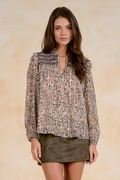 Elan CFP11716 Long Sleeve Peasant Top Brown Lia