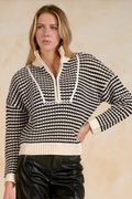 Elan SW11688 Sweater 1/4 Zip Open Knit Cream/Black