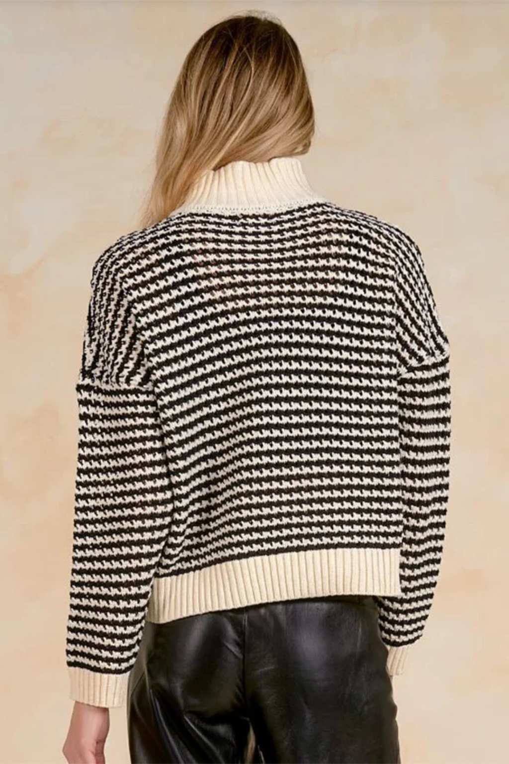 Elan SW11688 Sweater 1/4 Zip Open Knit Cream/Black