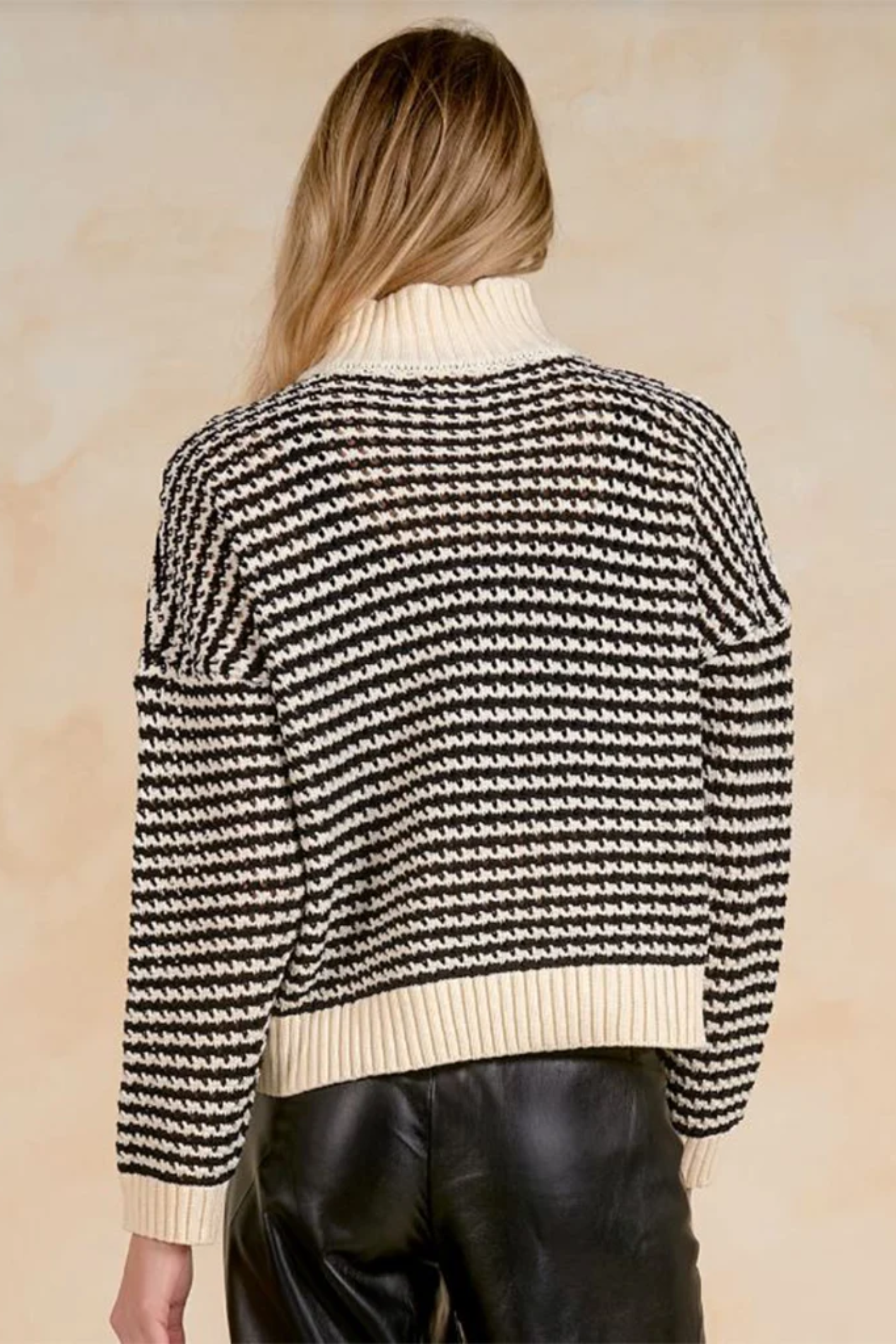 Elan SW11688 Sweater 1/4 Zip Open Knit Cream/Black