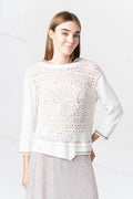 Elisa Cavaletti 03149 White Fleece and Perforated Knit Sweater