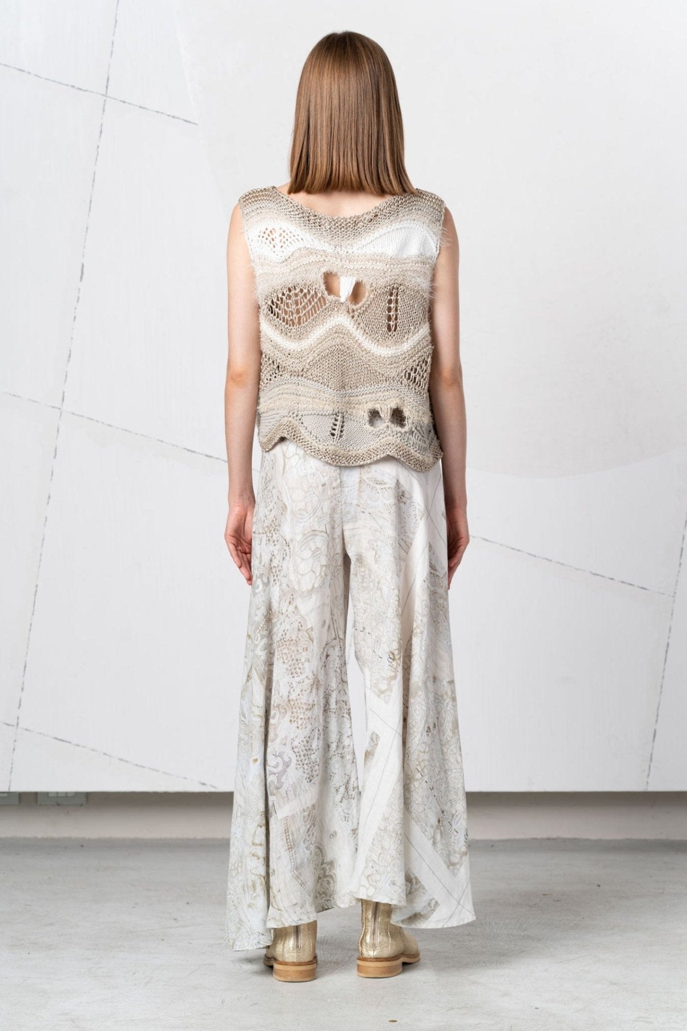 Elisa Cavaletti 99464A Beige Palazzo Trousers with Lace Print