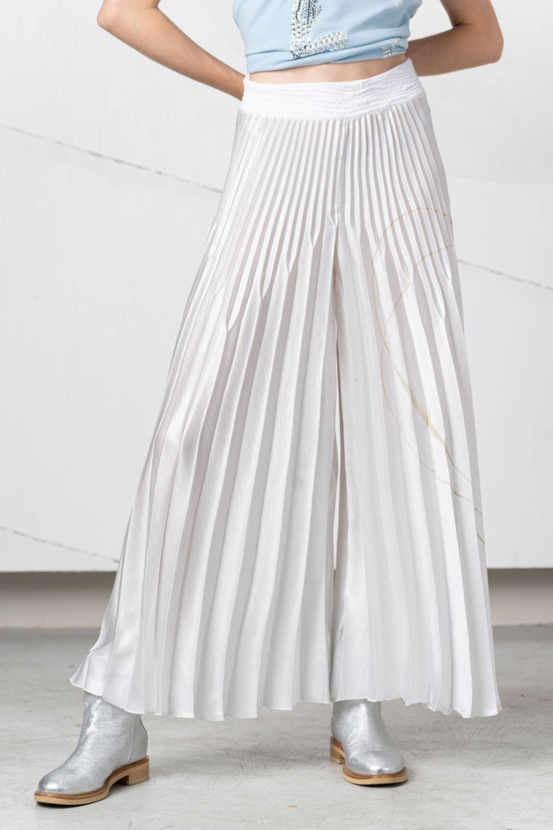 Elisa Cavaletti EJP256011800 White Gold Pleat Palazzo Trousers - Dotique