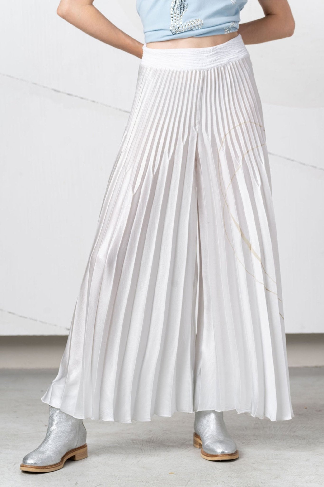 Elisa Cavaletti EJP256011800 White Gold Pleat Palazzo Trousers - Dotique