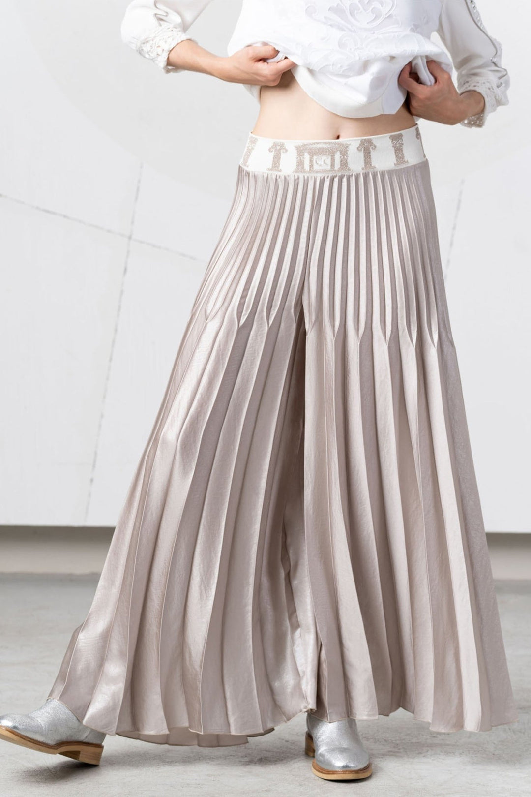 Elisa Cavaletti EJP256023505 Taupe Pleat Pull - On Palazzo Trousers - Dotique
