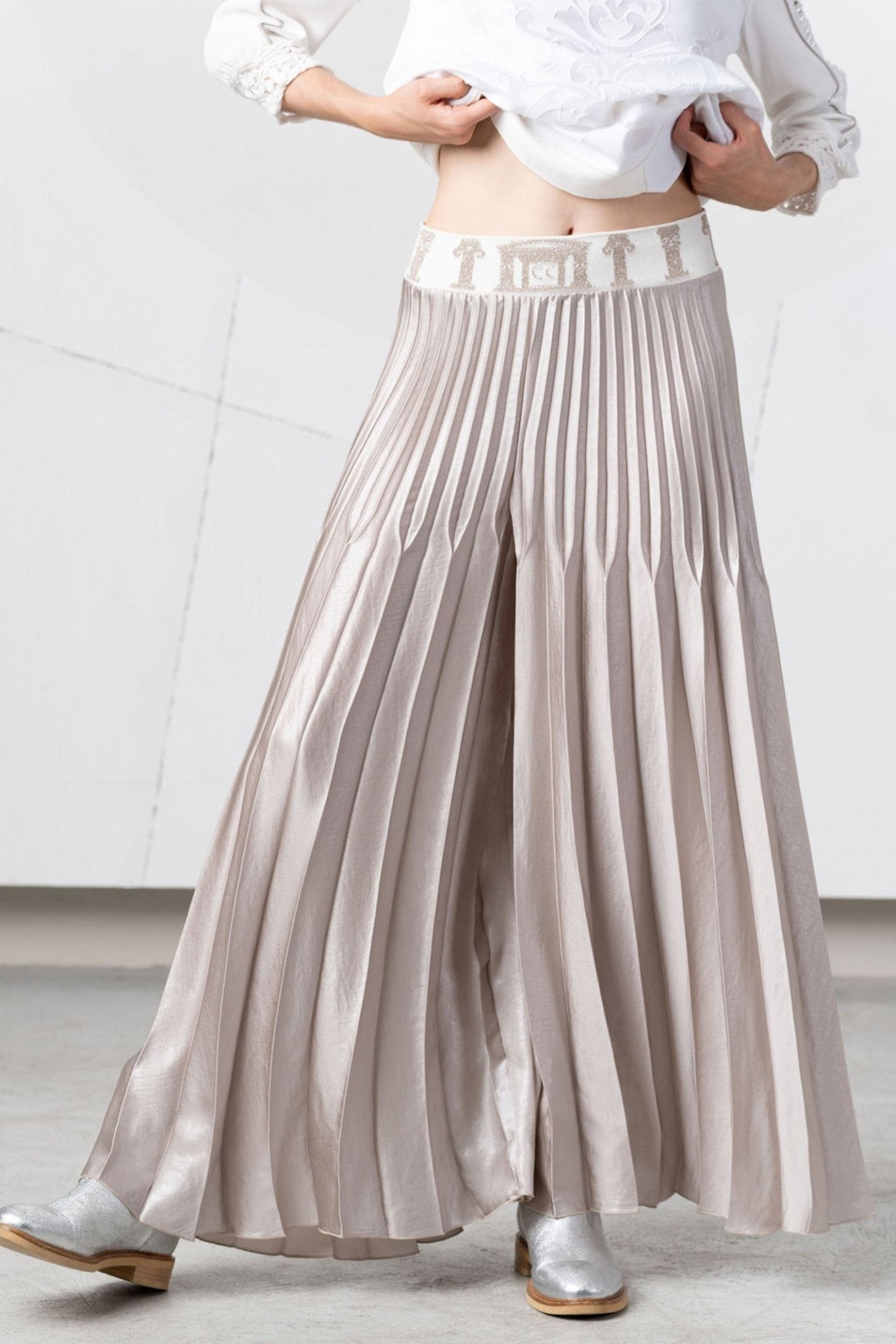 Elisa Cavaletti EJP256023505 Taupe Pleat Pull - On Palazzo Trousers - Dotique