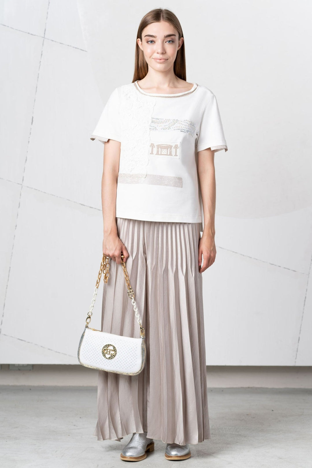 Elisa Cavaletti EJP256023505 Taupe Pleat Pull - On Palazzo Trousers - Dotique