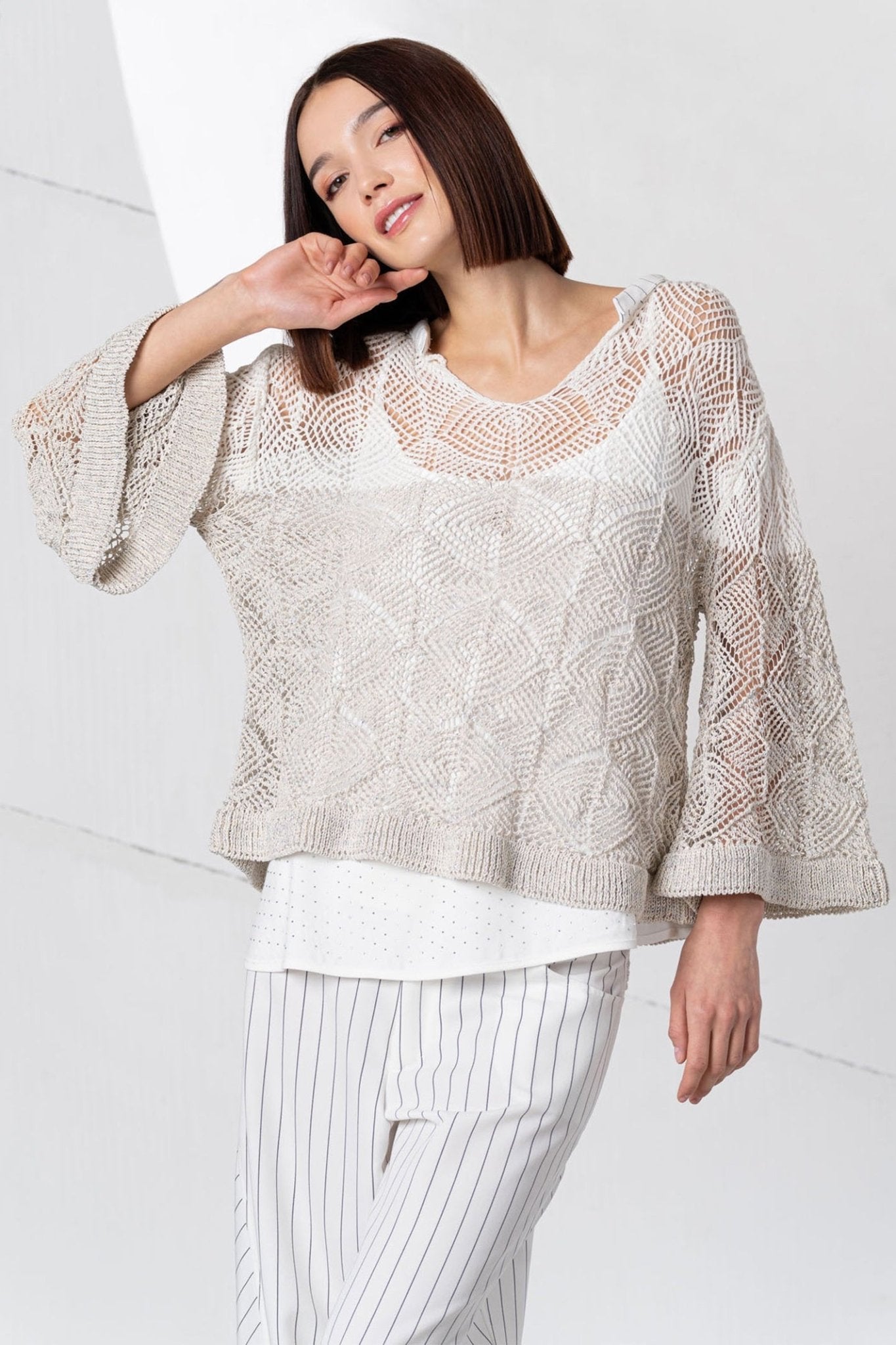 Elisa Cavaletti ELP254014501 White Taupe Mesh Knit Jumper - Dotique