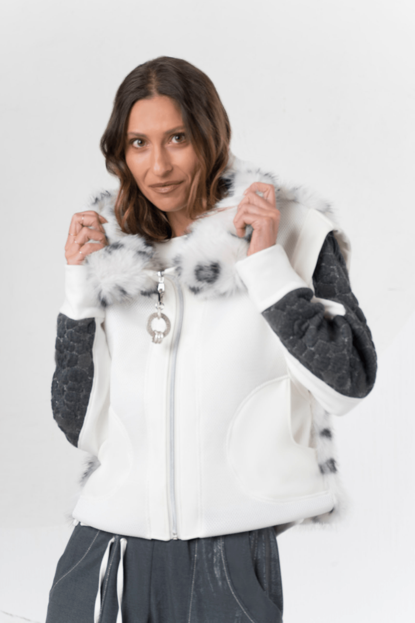 Elisa Cavaletti Faux Fur Hooded Gilet – Audace Anthracite – ELW257029801 23126 - Dotique - Elisa Cavaletti