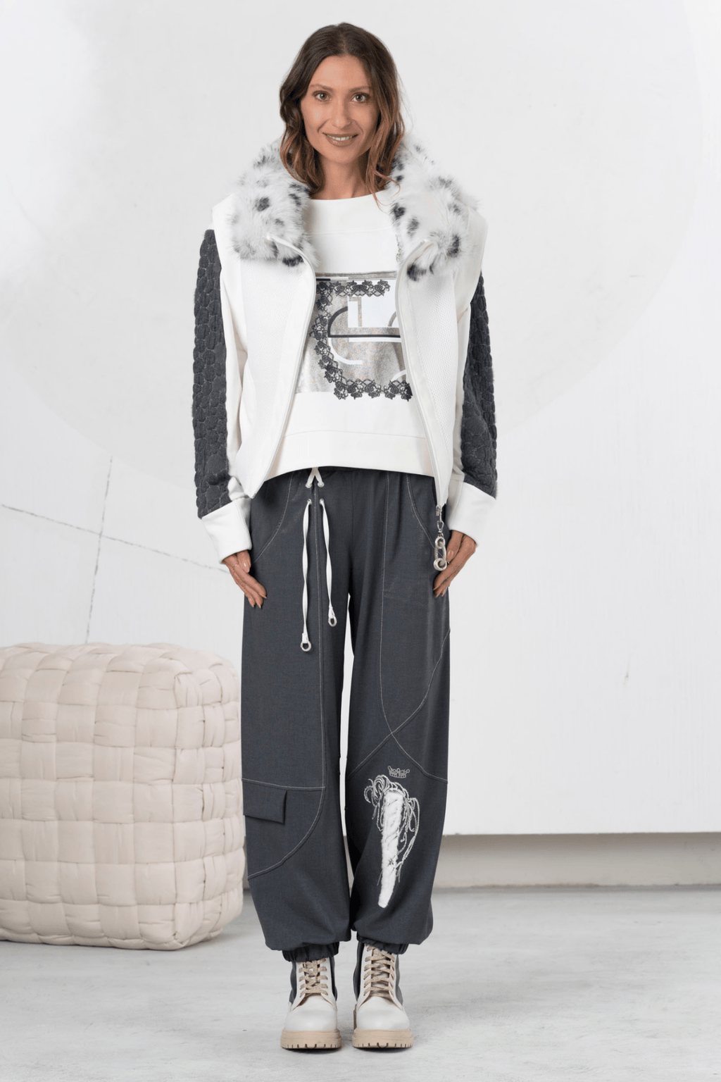 Elisa Cavaletti Faux Fur Hooded Gilet – Audace Anthracite – ELW257029801 23126 - Dotique - Elisa Cavaletti