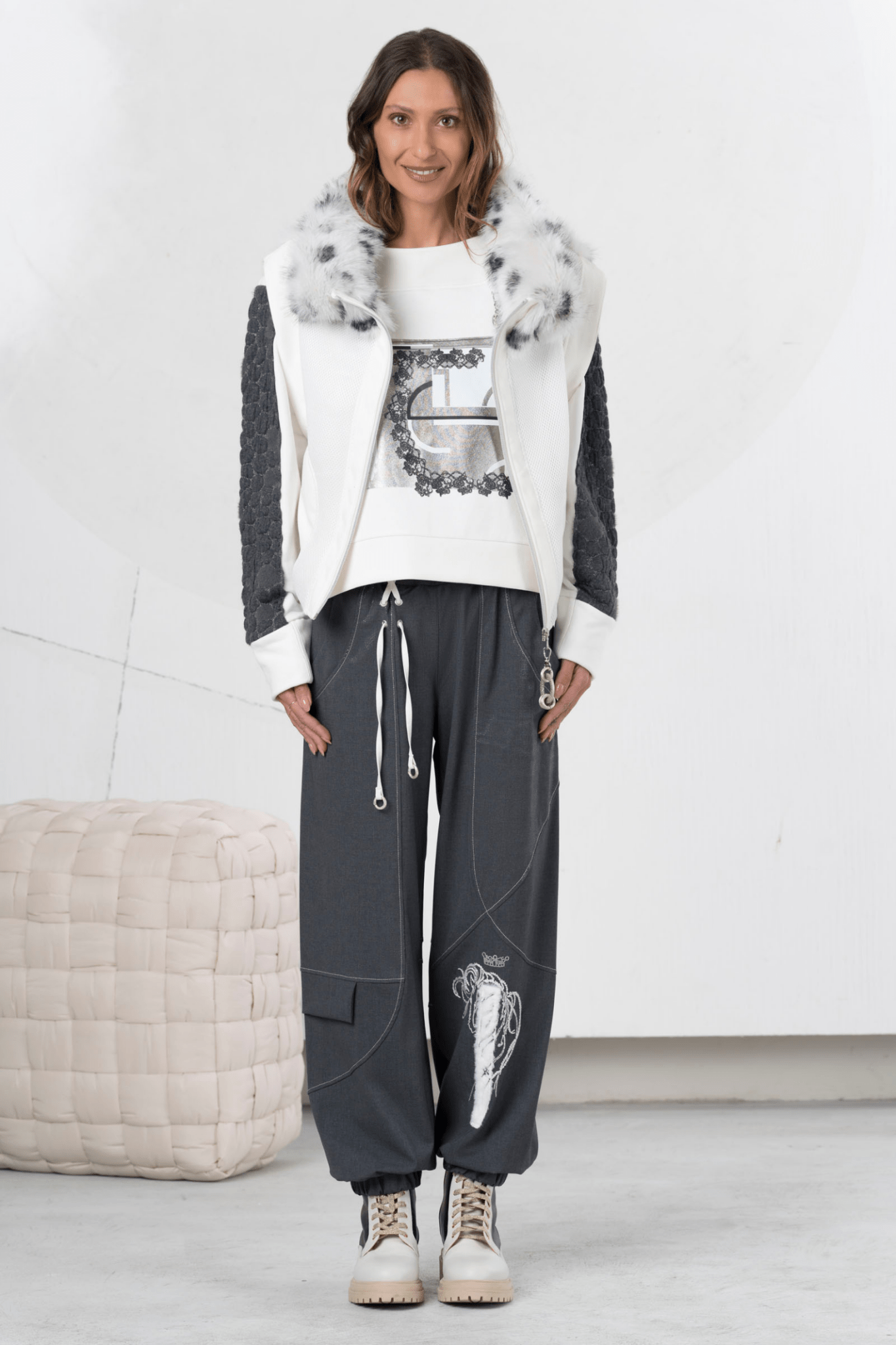 Elisa Cavaletti Faux Fur Hooded Gilet – Audace Anthracite – ELW257029801 23126 - Dotique - Elisa Cavaletti
