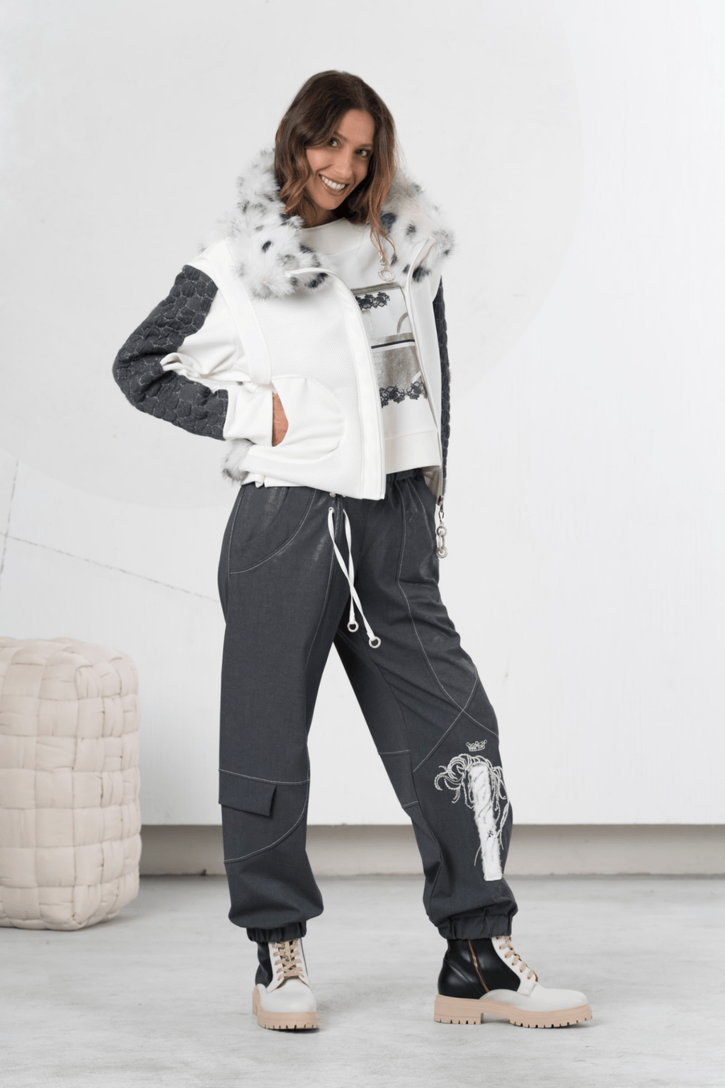 Elisa Cavaletti Faux Fur Hooded Gilet – Audace Anthracite – ELW257029801 23126 - Dotique - Elisa Cavaletti