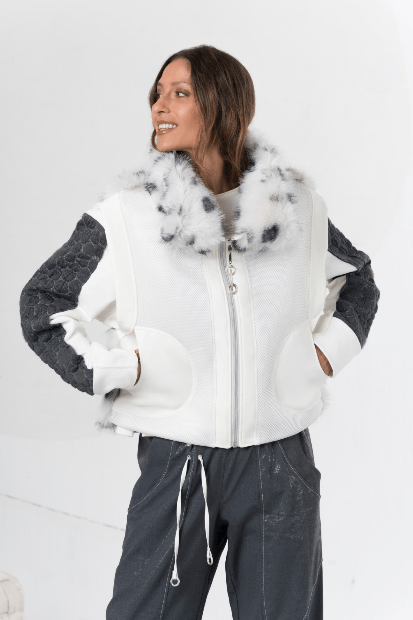 Elisa Cavaletti Faux Fur Hooded Gilet – Audace Anthracite – ELW257029801 23126 - Dotique - Elisa Cavaletti