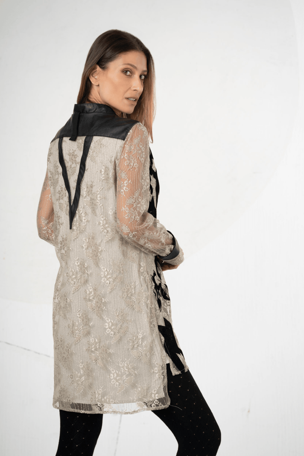 Elisa Cavaletti Houndstooth Velvet & Lace Shirt Dress in Camara – EJW252028901 05083 - Dotique - Elisa Cavaletti