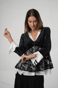 Elisa Cavaletti Nero Black Velvet Peplum Blouse with Sheer Floral Lace Panel – ELW255545104 02001 - Dotique - Elisa Cavaletti