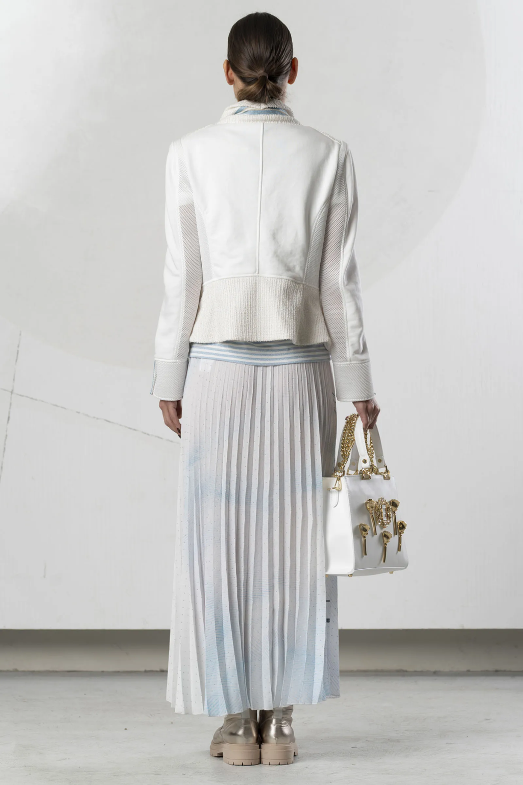 Elisa Cavaletti White Lurex Stripe T-Shirt with Light Blue Detail  EJP265002808