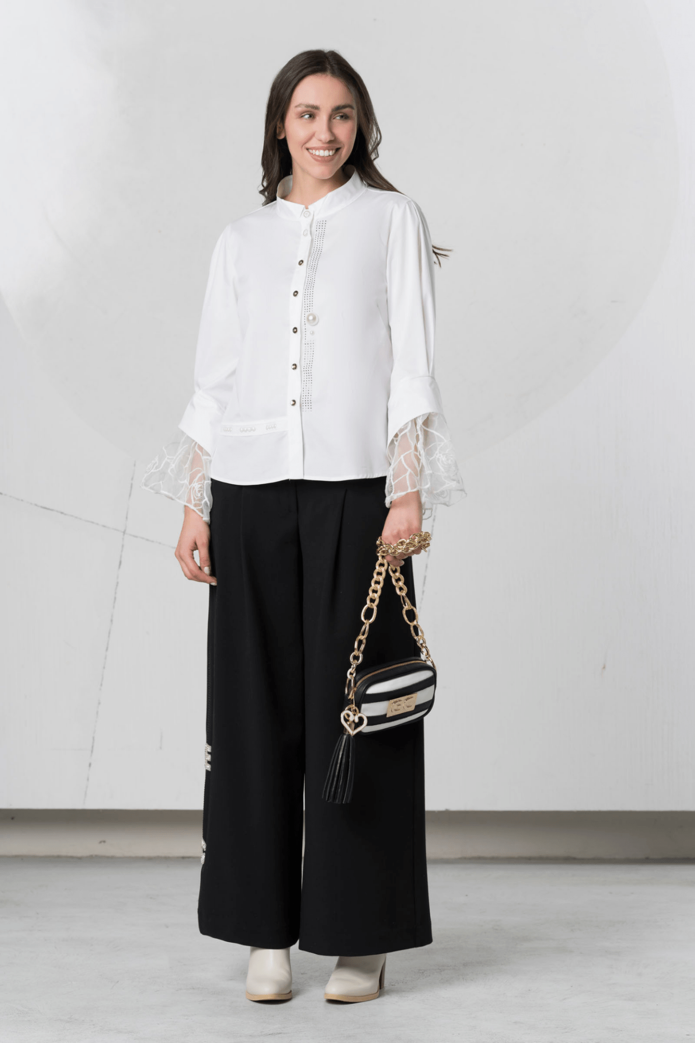 Elisa Cavaletti White Blouse with Lace Cuffs – ELW251054100 03151 - Dotique - Elisa Cavaletti