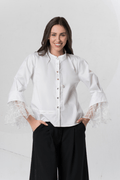 Elisa Cavaletti White Blouse with Lace Cuffs – ELW251054100 03151 - Dotique - Elisa Cavaletti